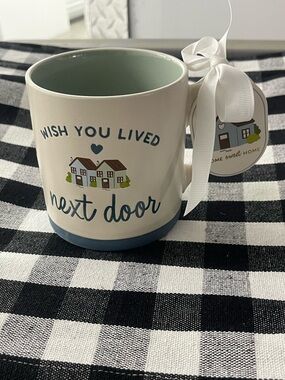Sunday Morning Ceramics stoneware double sided mug “Wish you lived next door”